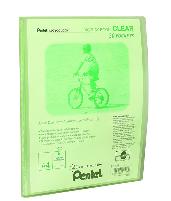 Pentel Recycology A4 Display Book Clear 20 Pocket Green (Pack 20) - DCF242K - ONE CLICK SUPPLIES