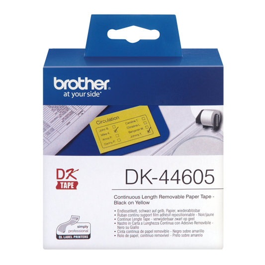 Brother Yellow Removable Paper 62mm x 30.5m - DK44605 - ONE CLICK SUPPLIES