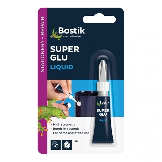 Bostik 3g Glu and Fix Super Glue Liquid Tube Safety Cap Clear (Pack 12) - 30813340 - ONE CLICK SUPPLIES