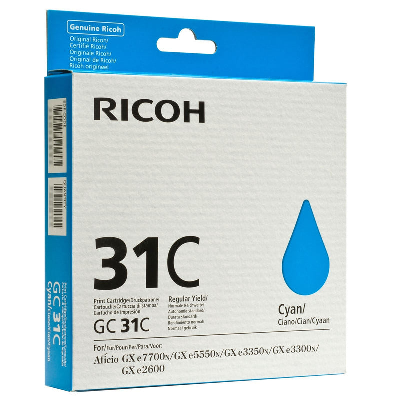 Ricoh GC31C Cyan Standard Capacity Gel Ink Cartridge 1.92k pages for GXE3350N - 405689 - ONE CLICK SUPPLIES