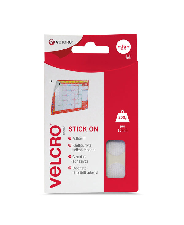 Velcro Sticky Hook and Loop Spots 16mm 16 Sets White - RY07118 - ONE CLICK SUPPLIES