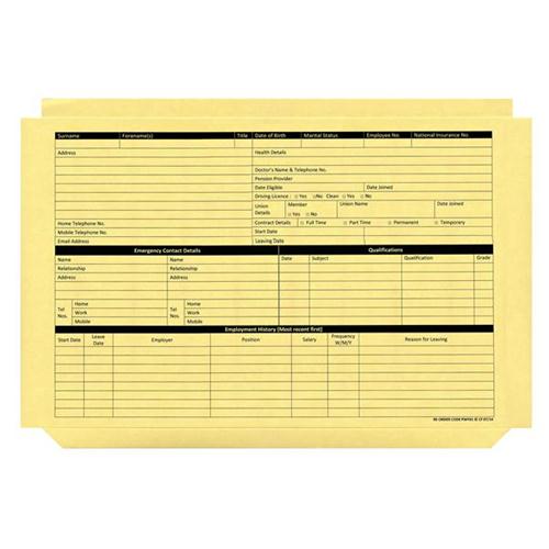 Custom Forms Personnel Pre-Printed Wallet Manilla 330x235mm 270gsm Yellow (Pack 50) PWY01 - ONE CLICK SUPPLIES