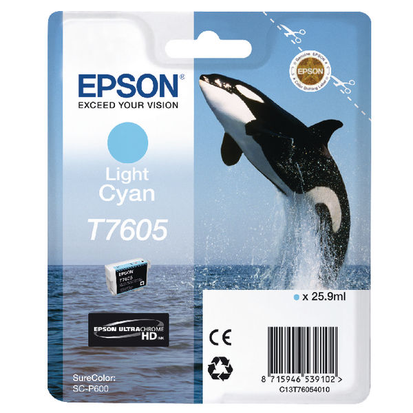 Epson T7605 Killer Whale Light Cyan Standard Capacity Ink Cartridge 26ml - C13T76054010 - ONE CLICK SUPPLIES