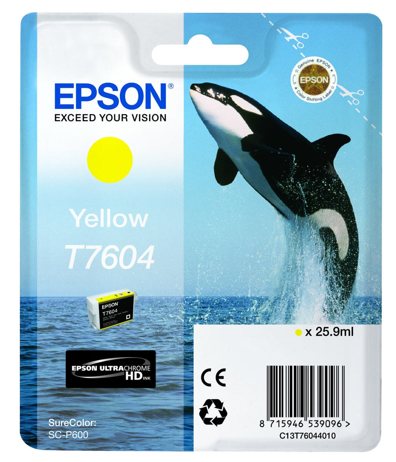 Epson T7604 Killer Whale Yellow Standard Capacity Ink Cartridge 26ml - C13T76044010 - ONE CLICK SUPPLIES