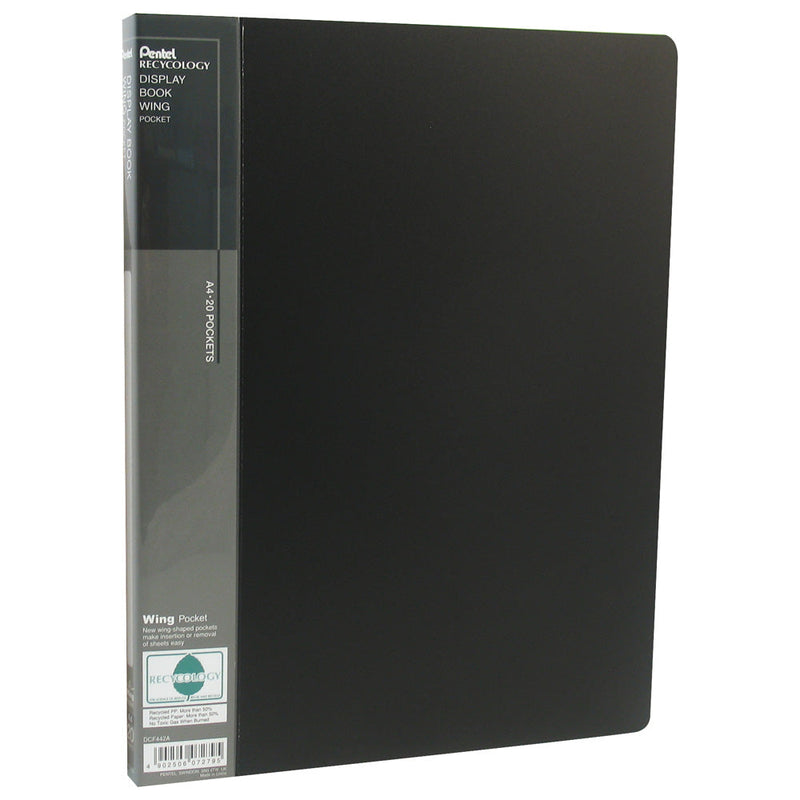 Pentel Recycology A4 Display Book 20 Pocket with Front Pocket Black - DCF442AI - ONE CLICK SUPPLIES