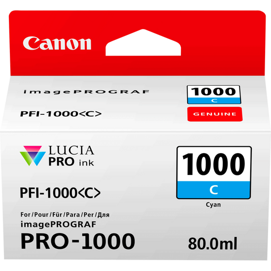 Canon PFI1000C Cyan Standard Capacity Ink Cartridge 80ml - 0547C001 - ONE CLICK SUPPLIES