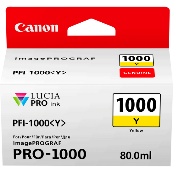 Canon PFI1000Y Yellow Standard Capacity Ink Cartridge 80ml - 0549C001 - ONE CLICK SUPPLIES