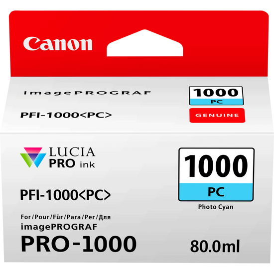 Canon PFI1000PC Photo Cyan Standard Capacity Ink Cartridge 80ml - 0550C001 - ONE CLICK SUPPLIES