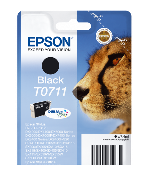 Epson T0711 Cheetah Black Standard Capacity Ink Cartridge 7ml - C13T07114012 - ONE CLICK SUPPLIES