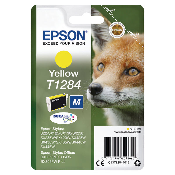 Epson T1284 Fox Yellow Standard Capacity Ink Cartridge 3.5ml - C13T12844012 - ONE CLICK SUPPLIES