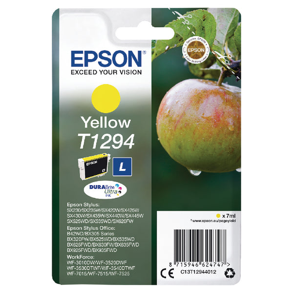 Epson T1294 Apple Yellow Standard Capacity Ink Cartridge 7ml - C13T12944012 - ONE CLICK SUPPLIES