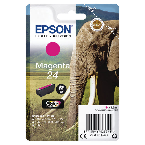 Epson 24 Elephant Magenta Standard Capacity Ink Cartridge 5ml - C13T24234012 - ONE CLICK SUPPLIES