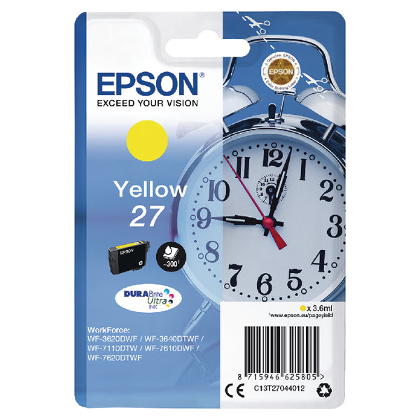 Epson 27 Alarm Clock Yellow Standard Capacity Ink Cartridge 4ml - C13T27044012 - ONE CLICK SUPPLIES