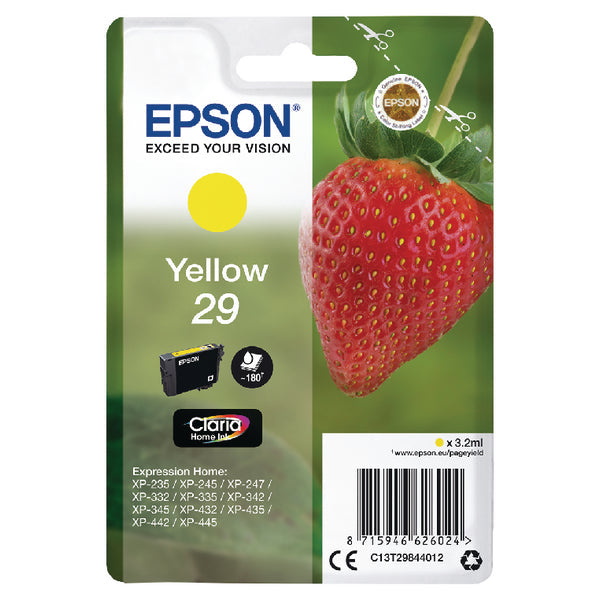 Epson 29 Strawberry Yellow Standard Capacity Ink Cartridge 3ml - C13T29844012 - ONE CLICK SUPPLIES