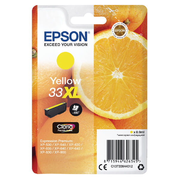 Epson 33XL Oranges Yellow High Yield Ink Cartridge 9ml - C13T33644012 - ONE CLICK SUPPLIES