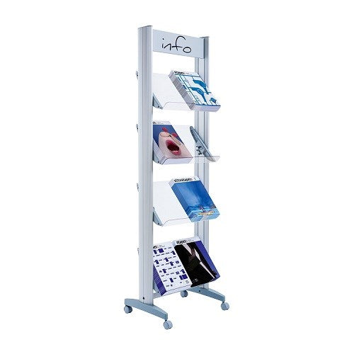 Fast Paper Mobile Literature Display 4 Shelves Grey - F8A4TT35 - ONE CLICK SUPPLIES