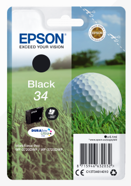 Epson 34 Golfball Black Standard Capacity Ink Cartridge 6ml - C13T34614010 - ONE CLICK SUPPLIES