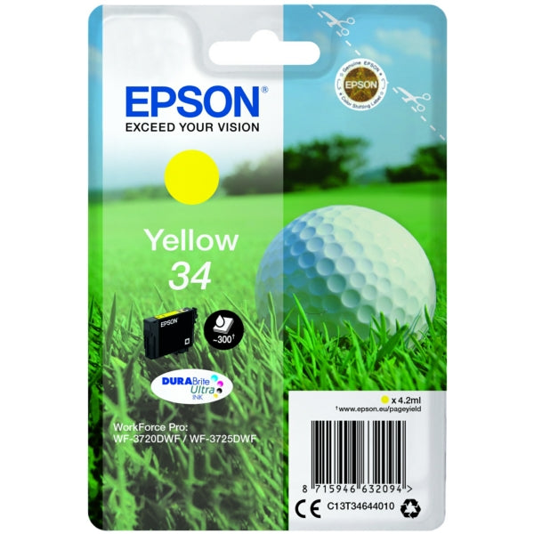 Epson 34 Golfball Yellow Standard Capacity Ink Cartridge 4ml - C13T34644010 - ONE CLICK SUPPLIES