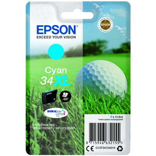 Epson 34XL Golfball Cyan High Yield Ink Cartridge 11ml - C13T34724010 - ONE CLICK SUPPLIES