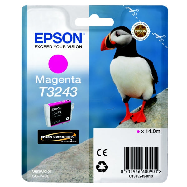 Epson T3243 Puffin Magenta Standard Capacity Ink Cartridge 14ml - C13T32434010 - ONE CLICK SUPPLIES