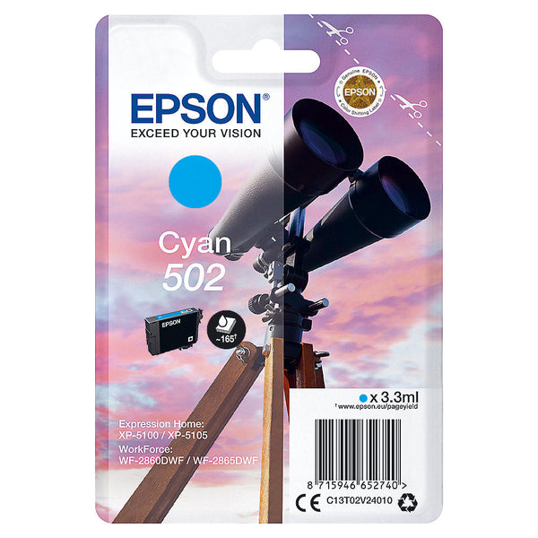 Epson 502 Binoculars Cyan Standard Capacity Ink Cartridge 3ml - C13T02V24010 - ONE CLICK SUPPLIES