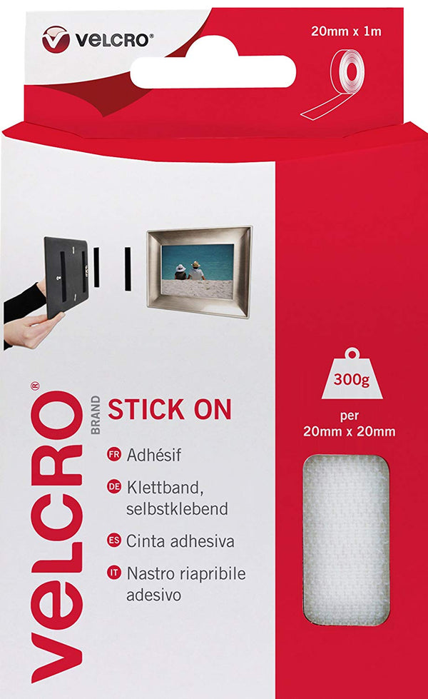 Velcro Sticky Hook and Loop Strip 20mmx1m White - 40261 - ONE CLICK SUPPLIES