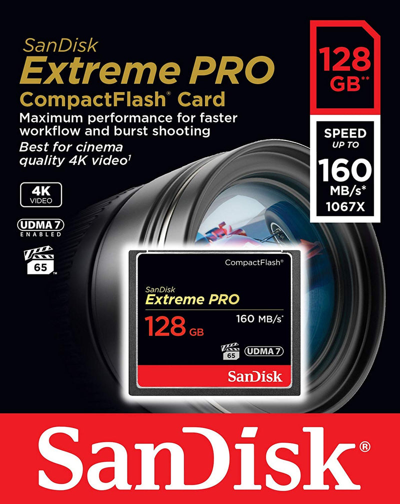 Sandisk 128GB Extreme Pro CF 160MBs - ONE CLICK SUPPLIES