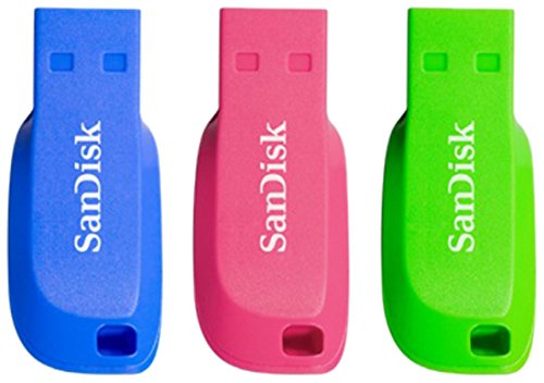 SanDisk 16GB USB 2.0 Cruzer Blade Flash Drives 3 Pack Blue Green and Pink - ONE CLICK SUPPLIES