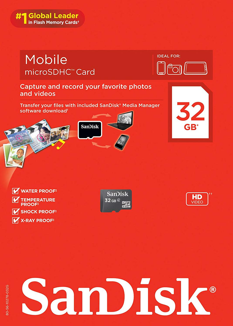 SanDisk SDSDQM 32GB Class 4 MicroSDHC Memory Card and Adapter - ONE CLICK SUPPLIES