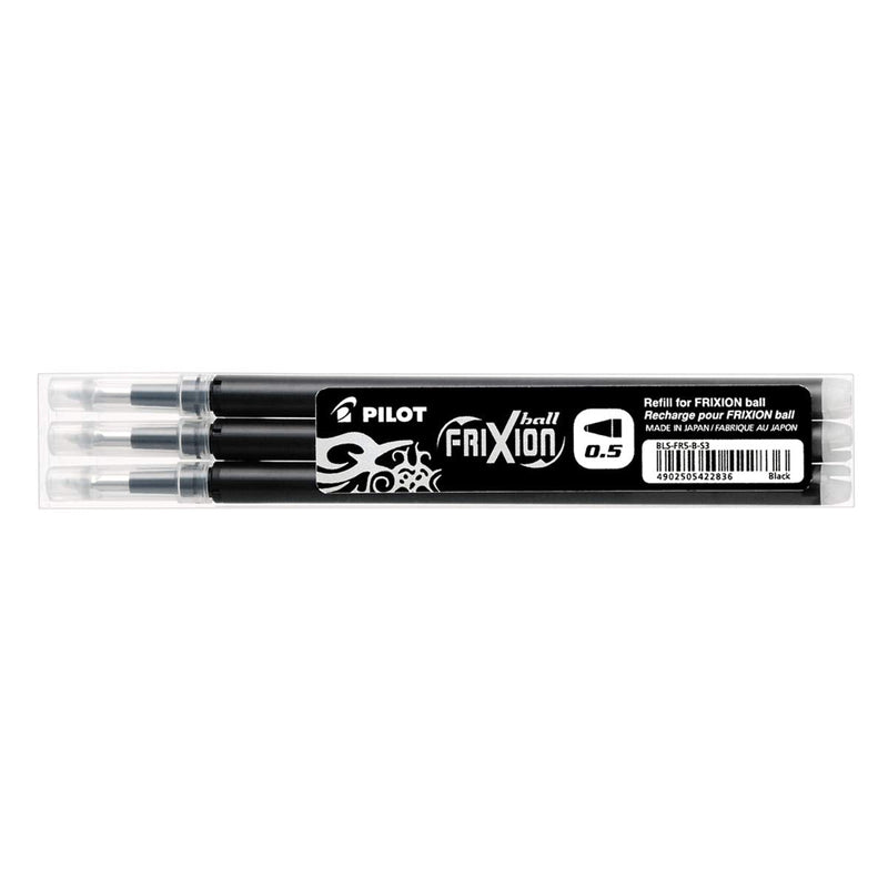 Pilot Refill for FriXion Ball/Clicker Pens 0.5mm Tip Black (Pack 3) - 77300301 - ONE CLICK SUPPLIES