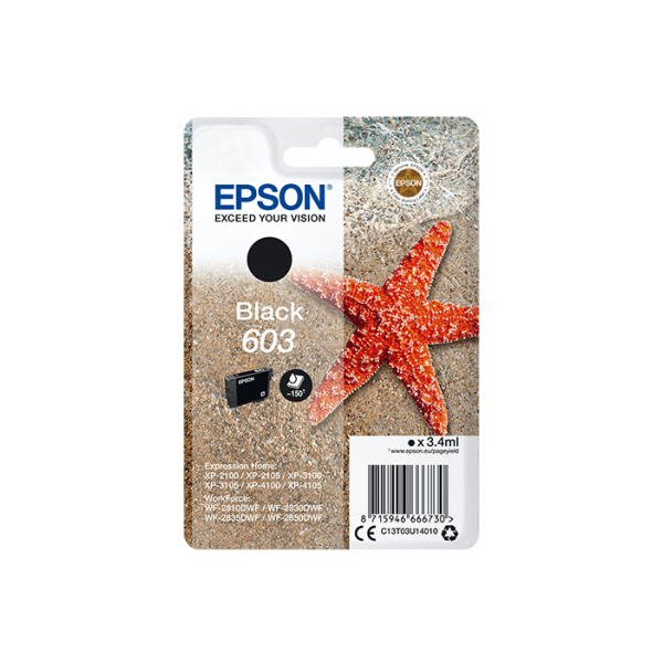 Epson 603 Starfish Black Standard Capacity Ink Cartridge 3.4ml - C13T03U14010 - ONE CLICK SUPPLIES