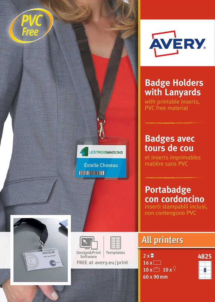 Avery Name Badge Holder with Lanyard 60x90mm (Pack 10) - 4825 - ONE CLICK SUPPLIES