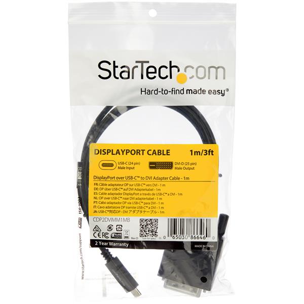 StarTech.com 1m USB C to DVI Adapter Cable Black - ONE CLICK SUPPLIES