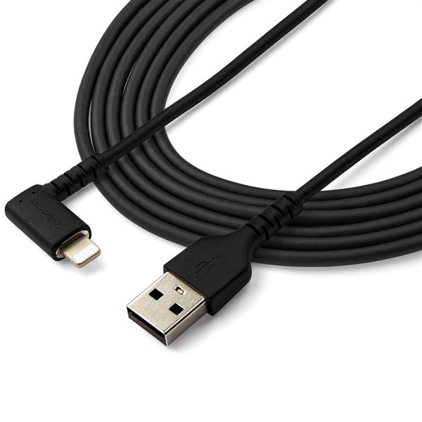 StarTech.com 2m Angled Lightning to USB Black Cable - ONE CLICK SUPPLIES