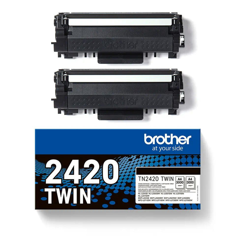 Brother Black Toner Cartridge Twin Pack 2 x 3k pages (Pack 2) - TN2420 - ONE CLICK SUPPLIES