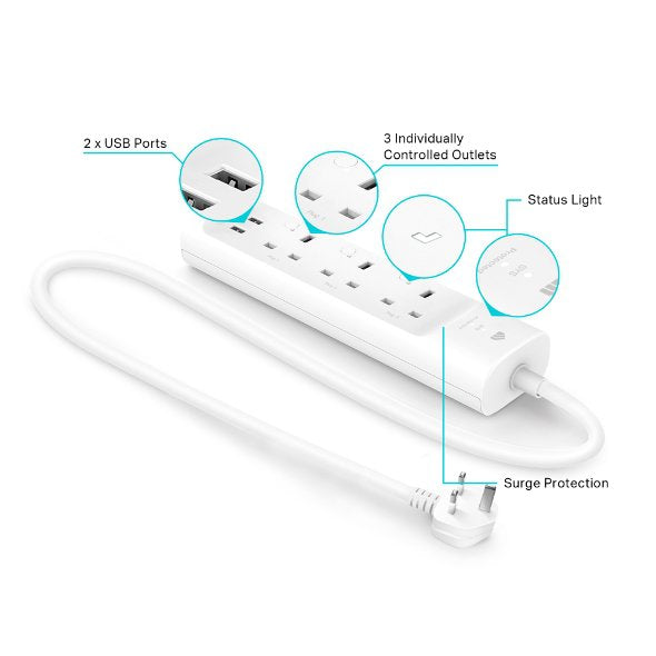 TP Link 3 Outlet Smart WiFi Power Strip with 2 USB Ports - ONE CLICK SUPPLIES