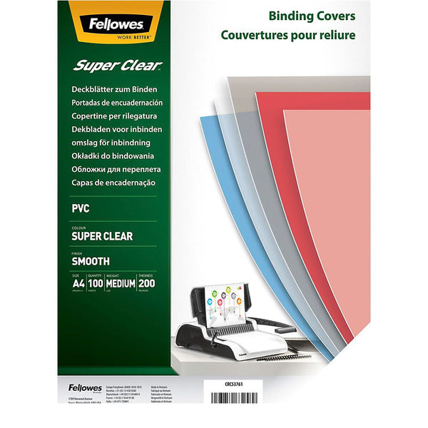 Fellowes Clear PET Binding Cover 200 micron A4 (Pack 100) 5384701 - ONE CLICK SUPPLIES