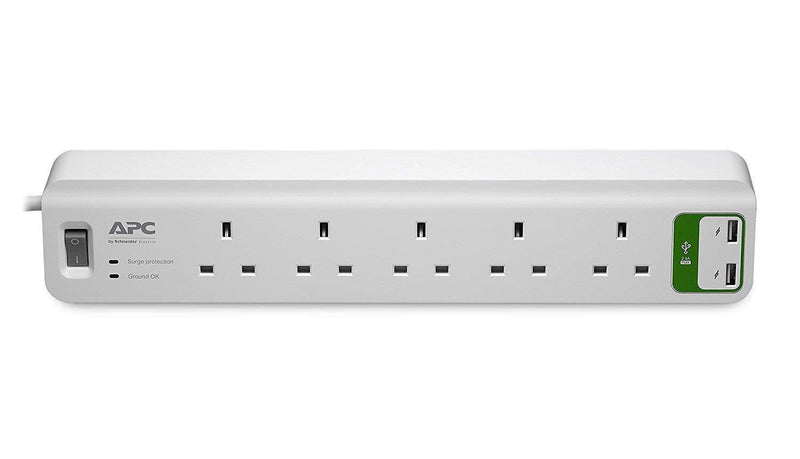 APC Essential SurgeArrest White 5 AC Outlets with 2 Port USB 230 V 1.83 m - ONE CLICK SUPPLIES