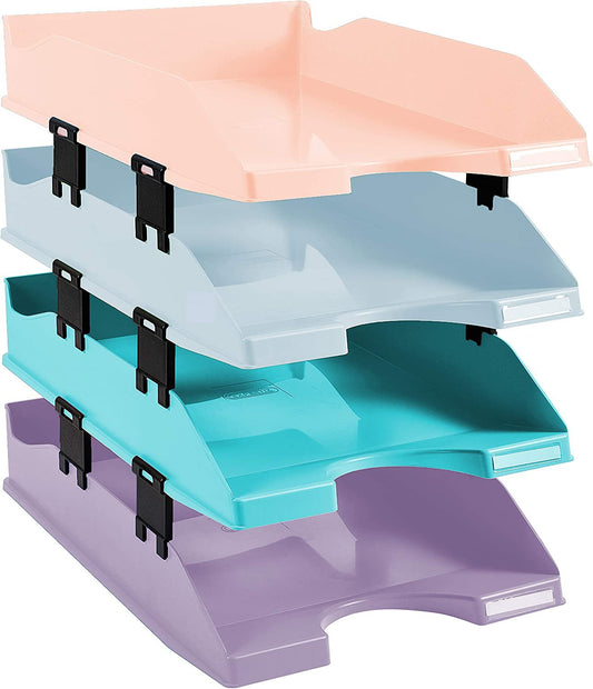 Exacompta Letter Trays Combo Midi Aquarel Glossy Pastel (Pack 4) 113296SETD - ONE CLICK SUPPLIES