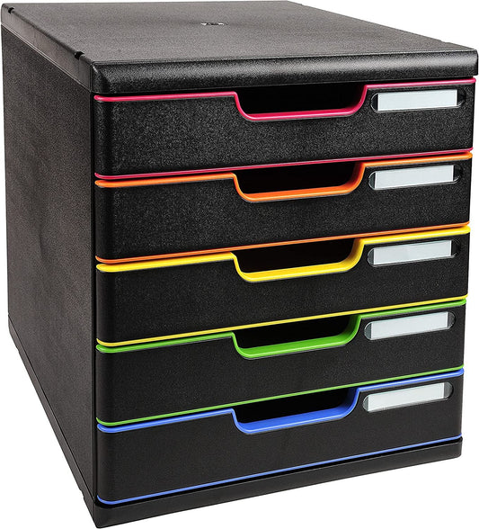 Exacompta Modulo A4 5 Drawer Black/Harlequin/Black 301914D - ONE CLICK SUPPLIES