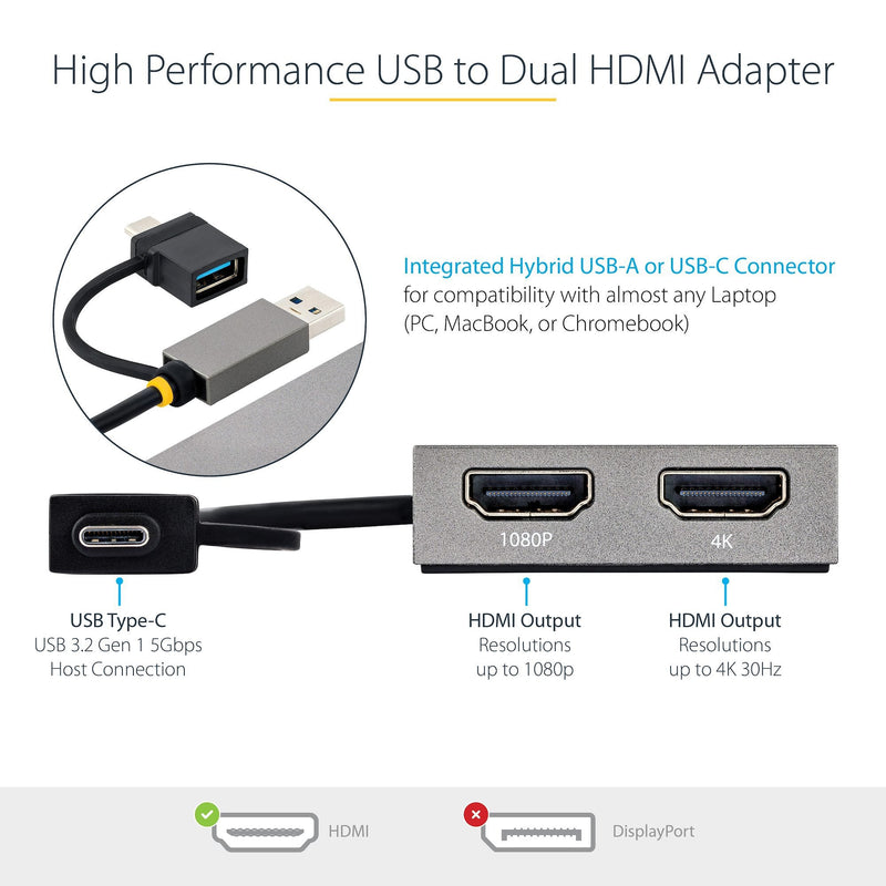 StarTech.com USB to Dual HDMI Adapter - ONE CLICK SUPPLIES