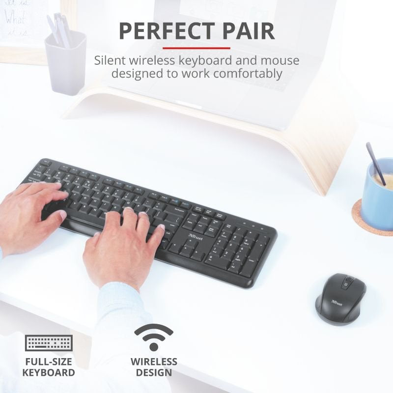 Trust ODY Wireless English QWERTY Silent Keyboard and Mouse UK - ONE CLICK SUPPLIES