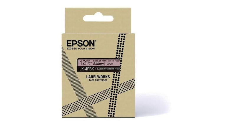 Epson LK-4PBK Black on Pink Satin Ribbon Label Cartridge 12mm x5m - C53S654031 - ONE CLICK SUPPLIES