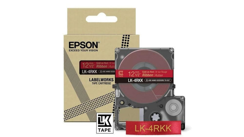 Epson LK-4RKK Gold on Red Satin Ribbon Label Cartridge 12mm x 5m - C53S654033 - ONE CLICK SUPPLIES