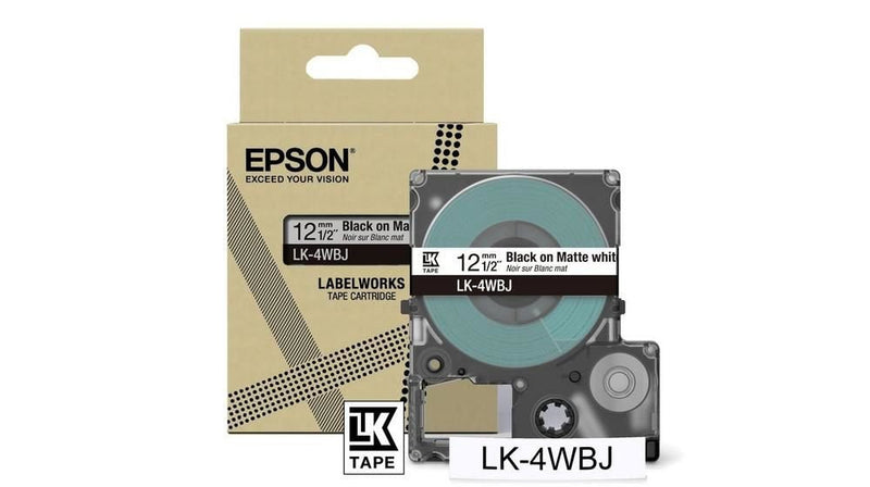 Epson LK-4WBJ Black on Matte White Tape Cartridge 12mm - C53S672062 - ONE CLICK SUPPLIES