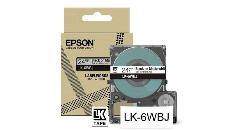 Epson LK-6WBJ Black on Matte WhiteTape Cartridge 24mm - C53S672064 - ONE CLICK SUPPLIES