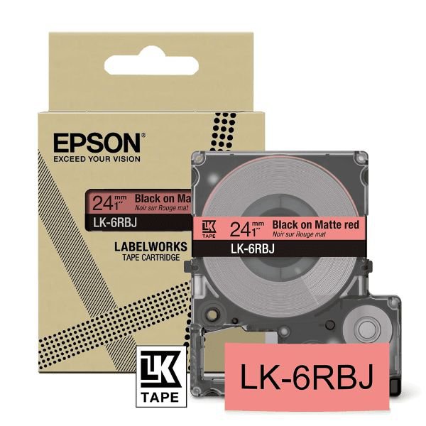 Epson LK-6RBJ Black on Matte Red Tape Cartridge 24mm - C53S672073 - ONE CLICK SUPPLIES