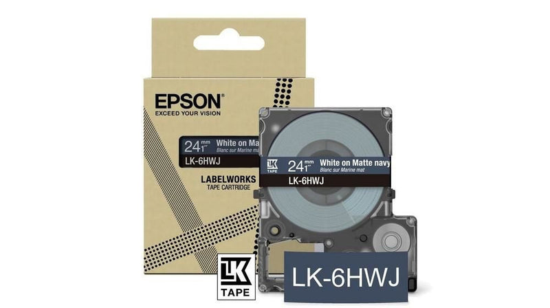 Epson LK-5HWJ White on Matte Navy Tape Cartridge 18mm - C53S672085 - ONE CLICK SUPPLIES