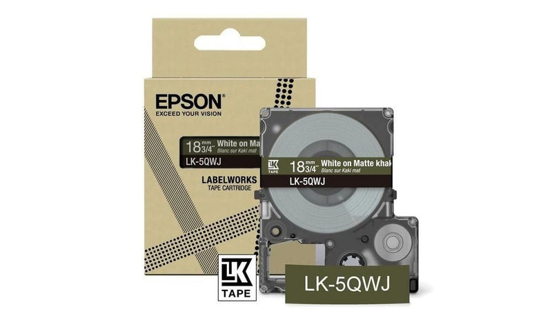 Epson LK-5QWJ White on Matte Khaki Tape Cartridge 18mm - C53S672089 - ONE CLICK SUPPLIES