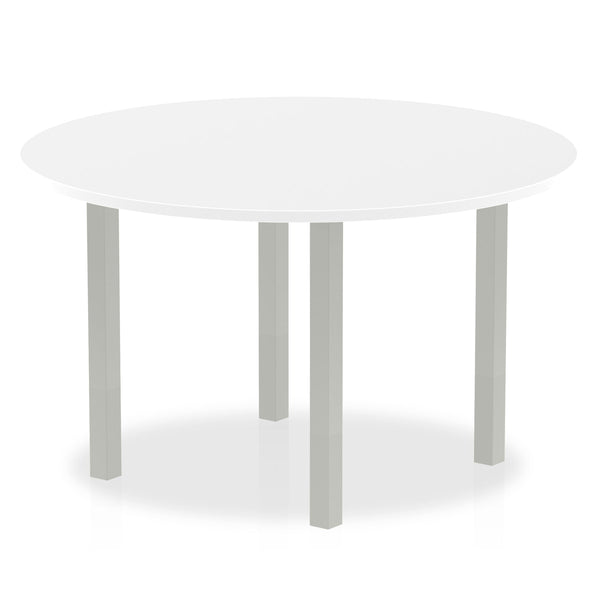 Dynamic Impulse 1200mm Round Table White Top Silver Post Leg I000200 - ONE CLICK SUPPLIES